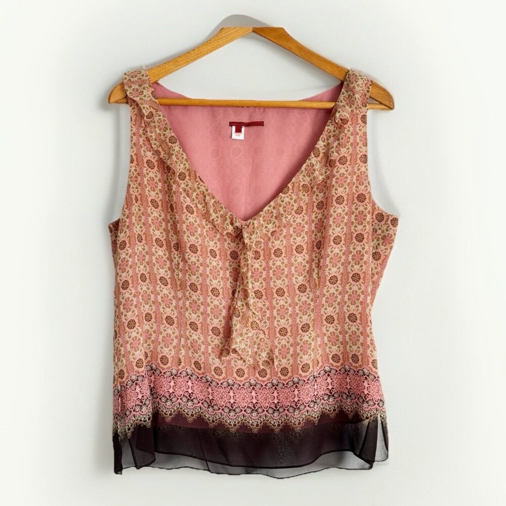 Tapemeasure Women’s Rose Brown Sheer Silk Top 14 Sleeveless Romantic Layering